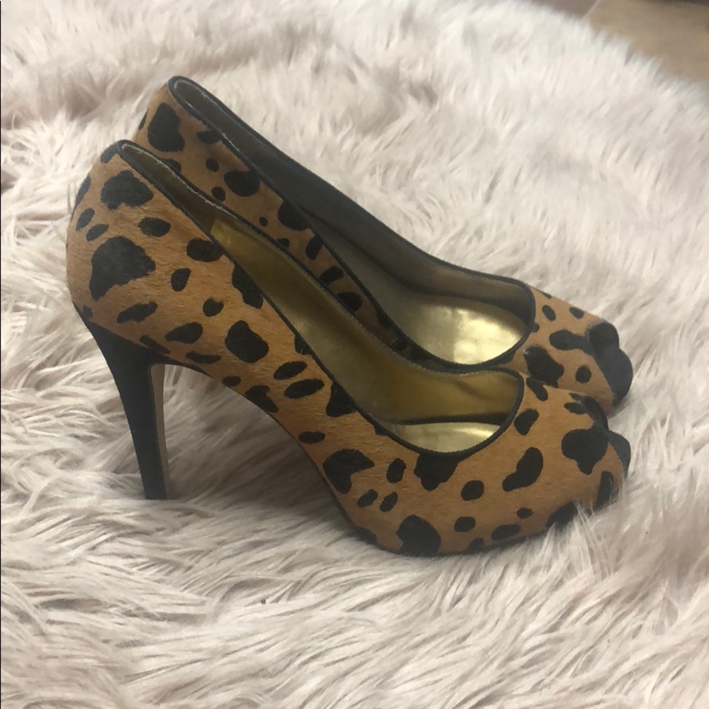 Guess calf hair leopard heels